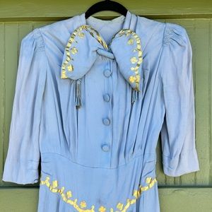 Vintage Blue dress with gold appliqué